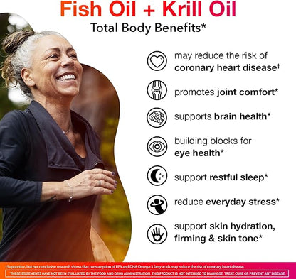 MegaRed Omega-3 Blend Total Body + Refresh 500mg Softgels, (65 Count in a Bottle), Easily Absorbed Krill Oil, to Support Your Heart, Joints, Brain & Eyes