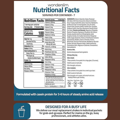 WonderSlim Meal Replacement Shake, Dark Cocoa Cream, 15g Protein, 24 Vitamins & Minerals, Gluten Free, Low Carb (7ct)
