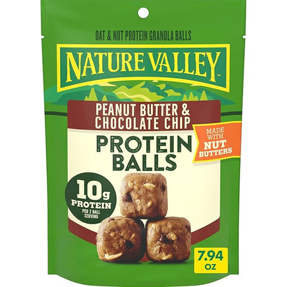 Nature Valley Oat and Nut Protein Granola Balls, Peanut Butter and Chocolate Chip, Protein Snacks, 7.94 oz