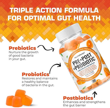 NutraPep Prebiotic Probiotic & Postbiotic Gummies for Women Men & Kids Children - High Potency 5 Billion CFU - Sugar-Free & Gluten Free