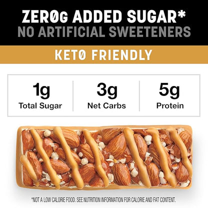 Kind Zero Added Sugar Healthy Snacks Bars, Caramel Almond & Sea Salt, Gluten Free, High Fiber, Keto Snacks, 5g Protein, 5 Count