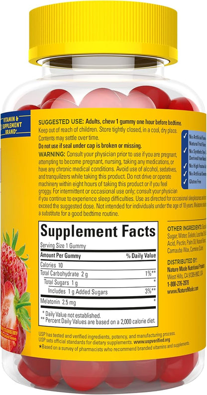 Nature Made Melatonin Gummies 2.5 mg, 100% Drug Free Sleep Aid for Adults, Melatonin Supplement 80 Count, 80 Day Supply