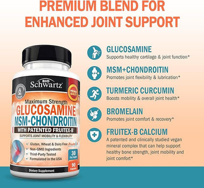 Glucosamine Chondroitin MSM Joint Support Supplement - Collagen Peptides, Turmeric and Ginger, Hyaluronic Acid, Glucosamine Chondroitin Sulfate for Joint Comfort - Gluten Free, Non GMO, 90 Capsules
