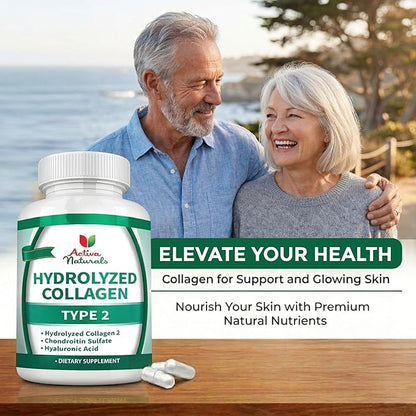 Collagen Type 2 Hydrolyzed Supplement with Chondroitin and Hyaluronic, for Healthy Hair, Skin, and Nails, No Fillers, Additives, and No Artificial Colors - 120 Vegetarian Capsules