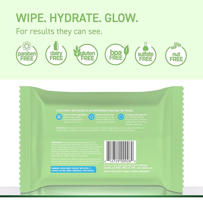 TBH Kids Spot Face Cleansing Wipes – Gentle Daily Skincare for Preteens & Teens with Oily, Dry & Sensitive Skin – Salicylic Acid & Witch Hazel – Paraben-Free & Dermatologist-Approved – 30ct (2 pack)
