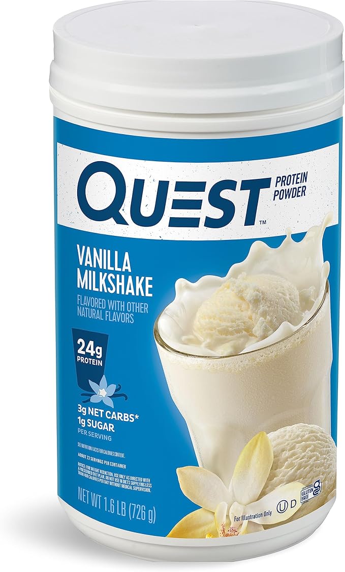 Quest Nutrition Vanilla Milkshake Protein Powder, 24g of Protein, 1g of Sugar, Low Carb, Gluten Free, 1.6 Pound, 23 Servings