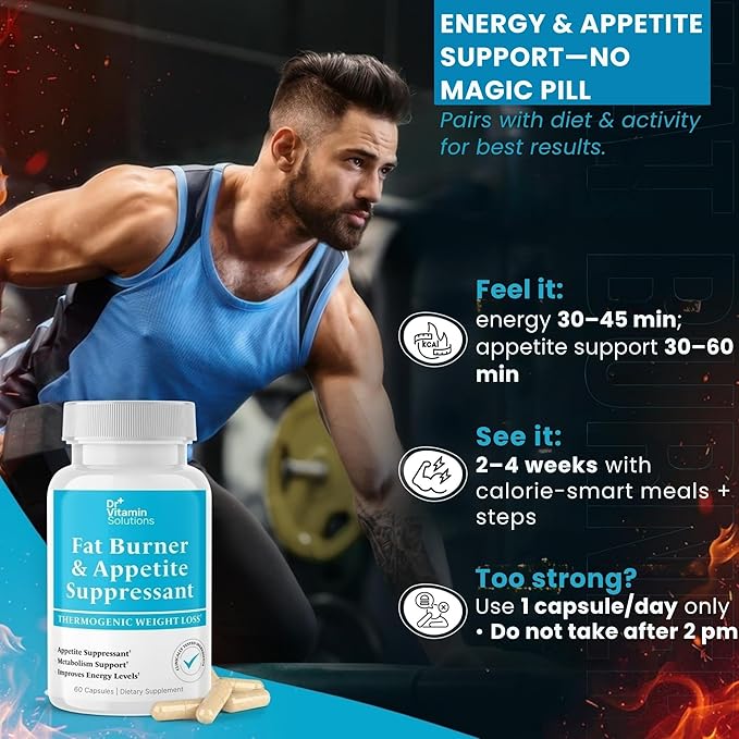 Fat Burner for Women & Men - Appetite Suppressant for Weight Loss - Pills w/Metabolism Booster Thermogenic Weight Loss Supplement - Includes Chromium & Green Tea Extract - 60 Capsules
