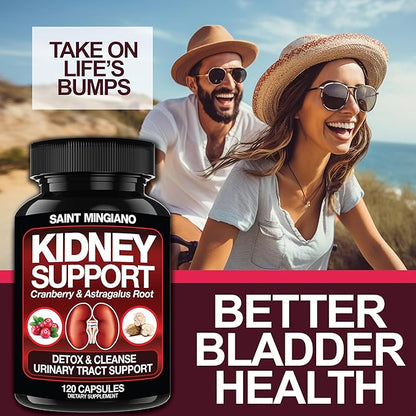 Kidney Support Cleanse Detox & Repair -120 Capsules - Cranberry & Astragalus Root Pills for Women and Men | High Strength Stone Remover Supporting Urinary Tract & Bladder Health