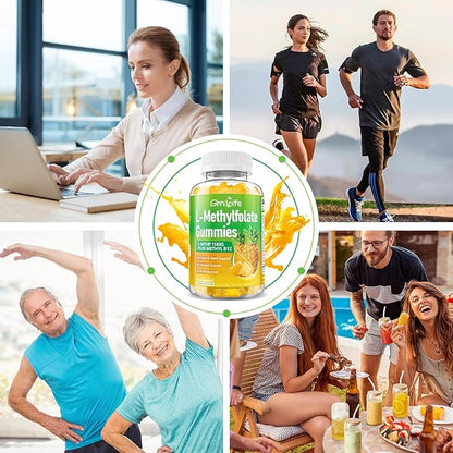 2 Pack L-Methylfolate 15 mg Gummies with Methyl B12, Methylated B1, B2, B6, Active 5-MTHF & High Absorption - Supports Brain Health & Immune System, Pineapple Flavor, 120 Count