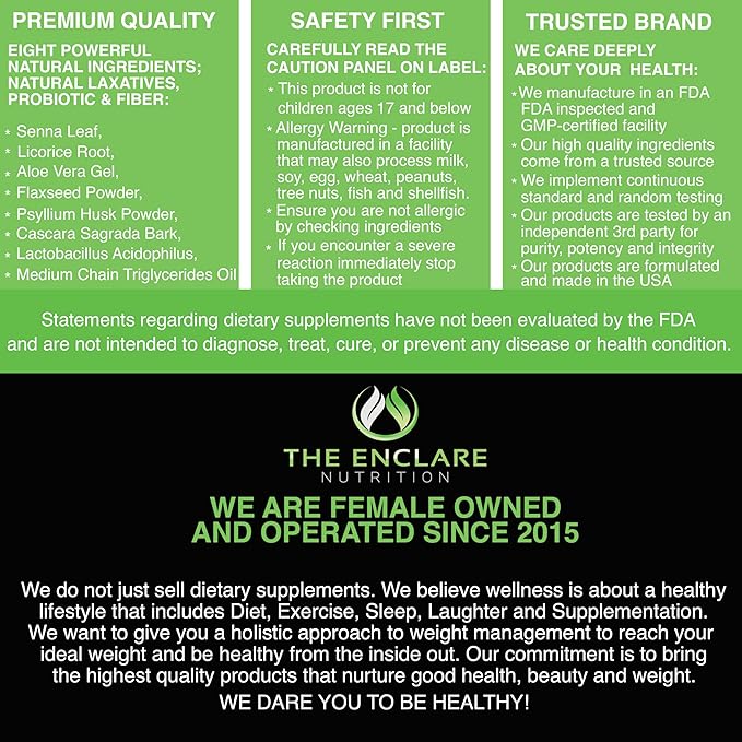 THE ENCLARE NUTRITION Colon Cleanse 15 Day Gut Cleanse Pills - Colon Cleanser for Women & Men - Psyllium Probiotic Laxatives for Constipation, Bloating Relief, Detox Cleanse Weight Loss Support (1)