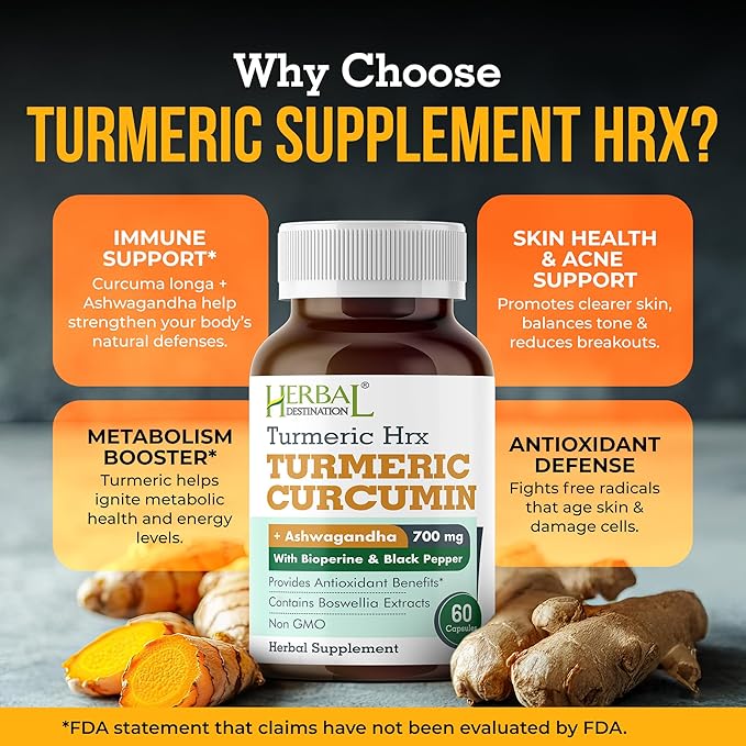Turmeric Supplement Hrx- Immune Supplement, Metabolism Booster Joint Support Supplement with Turmeric Curcumin, Boswellia, Curcuma & Black Pepper Extract - 60 Capsules