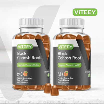 Viteey Black Cohosh Root Gummies - Menopause Relief for Hot Flashes and Night Sweats - Vegan, Gluten Free, Non-GMO - 120 Count