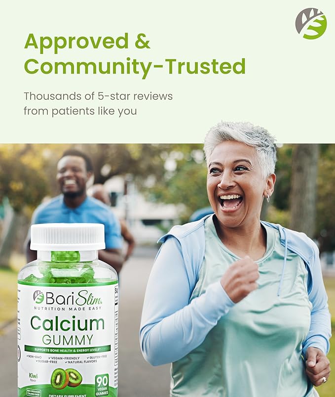 BariSlim Bariatric Calcium Gummies - Specially Formulated Bariatric Vitamins for Patients After Weight Loss Surgery - Supports Energy Levels & Bone Health | Kiwi (90 Vegan Gummies)