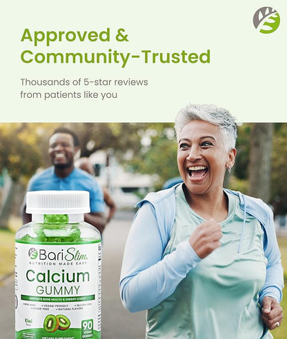 BariSlim Bariatric Calcium Gummies - Specially Formulated Bariatric Vitamins for Patients After Weight Loss Surgery - Supports Energy Levels & Bone Health | Kiwi (90 Vegan Gummies)