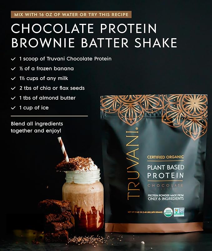 Truvani Organic Vegan Protein Powder | Chocolate | 20g Plant Based Pea Protein | 18 Servings | Keto | Gluten & Dairy Free | Low Carb | No Added Sugar