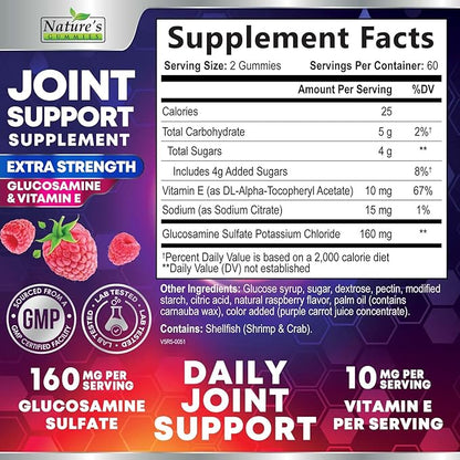 Joint Support Supplement - Extra Strength Glucosamine Gummy Supports Joints Health & Flexibility for Back, Knees, Hands - Natural Vitamin E Immune Support - Best Gummies for Women & Men - 120 Gummies