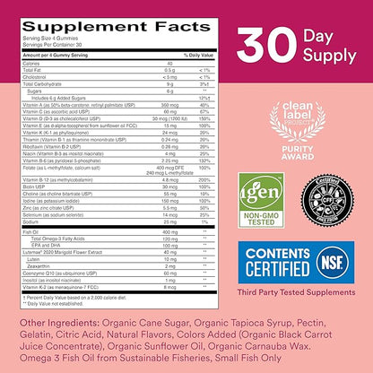 SmartyPants Multivitamin Gummy for Women 50 and Over: Omega 3 Fish Oil (EPA/DHA),Methylfolate,CoQ10,Vitamin D3,C,Vitamin B12,B6,A,K & Zinc,Biotin,Gluten Free,(30 Day Supply),120 Count (Pack of 2)