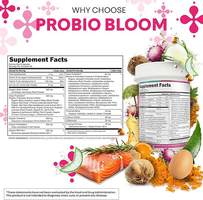 Clean Nutraceuticals Probiotics for Women with D Mannose, Cranberry Extract, Wild Yam, Chasteberry - 20 Probiotic and Prebiotic Strains - PH Balance, Womens Probiotic for Digestive Health - 60 Count