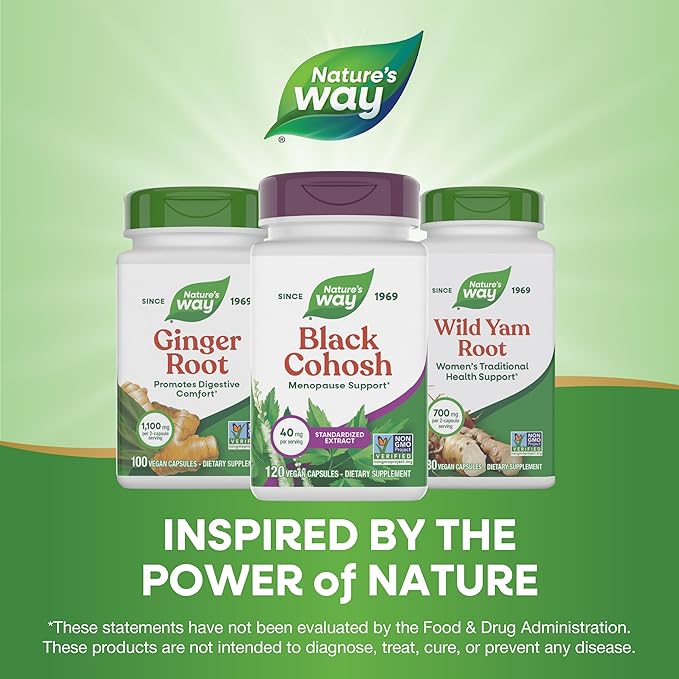 Nature's Way Black Cohosh Premium Extract, Helps Reduce Night Sweats and Promotes Restful Sleep for Women During Menopause*, 40 mg per Serving, 120 Vegan Capsules (Packaging May Vary), (Pack of 2)