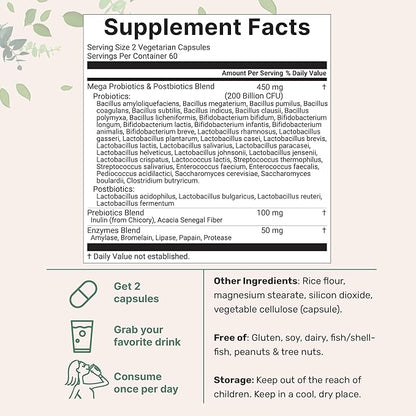 Micro Ingredients Probiotics 200 Billion CFU, 120 Veggie Capsules | Mega Probiotics for Men & Women | 40 Strains with Prebiotics, Postbiotics & Digestive Enzymes | Gut, Immune & Digestive Health