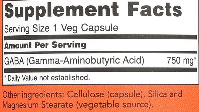 NOW Foods Supplements,GABA (Gamma-Aminobutyric Acid) 750mg,Neurotransmitter Support*,100 Veg Capsules,(Pack of 2)