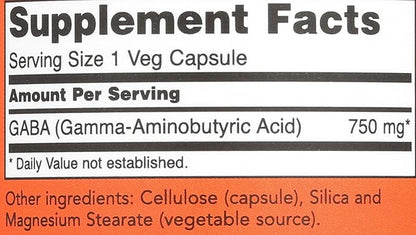 NOW Foods Supplements,GABA (Gamma-Aminobutyric Acid) 750mg,Neurotransmitter Support*,100 Veg Capsules,(Pack of 2)