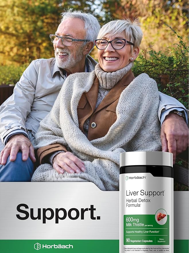 Horbäach Liver Support | 600 mg Milk Thistle | 90 Vegetarian Capsules | Herbal Detox Formula | Non-GMO, Gluten Free