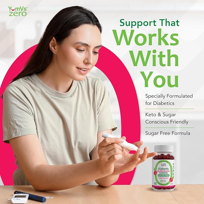 YUM-V'S Multivitamin for Women & Men – Sugar Free Multivitamin Gummies – Zero Sugar Gummy with Chromium, Thiamine & Magnesium – Keto-Friendly Daily Vitamin Gummy – Natural Raspberry Flavor – 60 Count