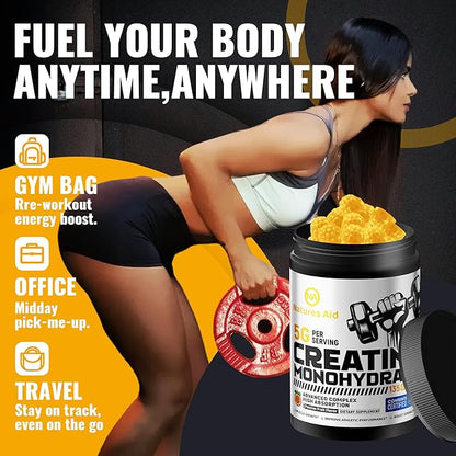 Creatine Monohydrate Gummies – Pre-Workout Energy & Muscle Growth Support for Men & Women | Passion Fruit Electrolyte Gummies (135 Count)