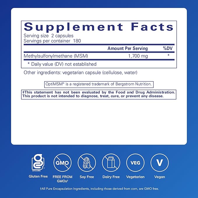 Pure Encapsulations MSM Capsules | Sulfur Supplement to Support Joints, Immune System, Connective Tissue, and Respiratory Health* | 360 Capsules