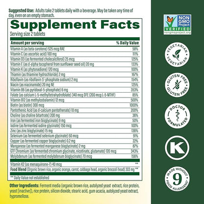 MegaFood Women's 40+ Multivitamin - Multivitamin Supplement for Women with Iron, Vitamins C, B12, K2, A, B6, Choline, and more - Non-GMO, Gluten-Free - Vegetarian - 60 Tabs (30 Servings)
