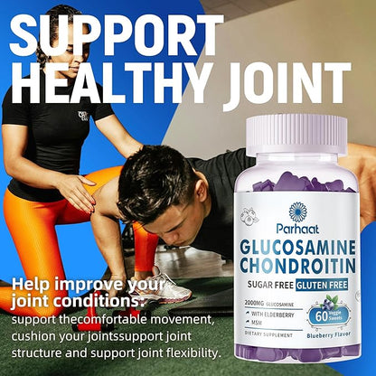 Glucosamine Chondroitin Gummies with MSM & Elderberry Extra Strength - Joint Support, Antioxidant Immune Support Supplement for Adults, Men & Women.Blueberry