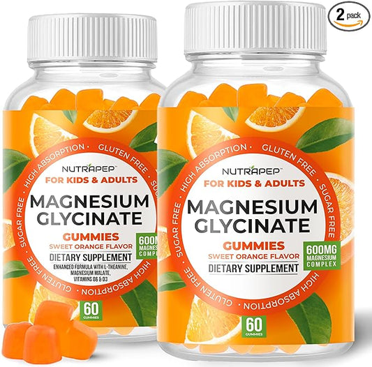 NutraPep Magnesium Glycinate Gummies for Kids & Adults Women & Men - Sugar Free Gluten Free Non-GMO Vegan Chewable Supplement (2 Pack)