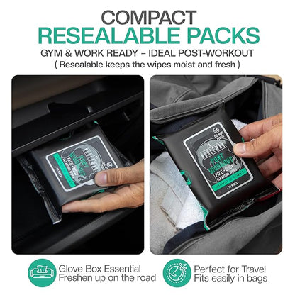 The Nobleman 4-Pack Face + Body Cleansing Wipes: 4 Post Workout Packs with Eucalyptus and Vitamin C (120 Ct.)