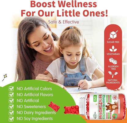 Magnesium Glycinate Gummies for Kids - Kids Magnesium Glycinate Gummies Supplement with L-Theanine, Vitamin B6, D3 for Kids & Adults Sleep Calm Relaxation Brain Bones,Sugar Free Raspberry 120ct