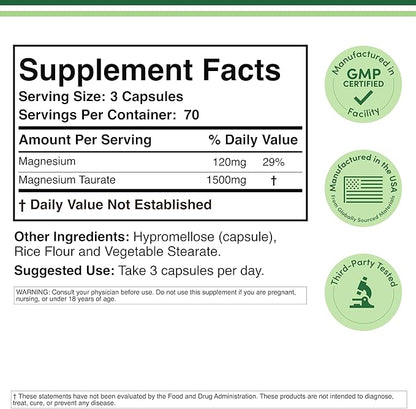 Magnesium Taurate Supplement for Cardiovascular Health to Boost Magnesium Levels (1,500mg per Serving, 210 Vegan Capsules) Non-GMO, Gluten Free, by Double Wood Supplements (Pack of 2)