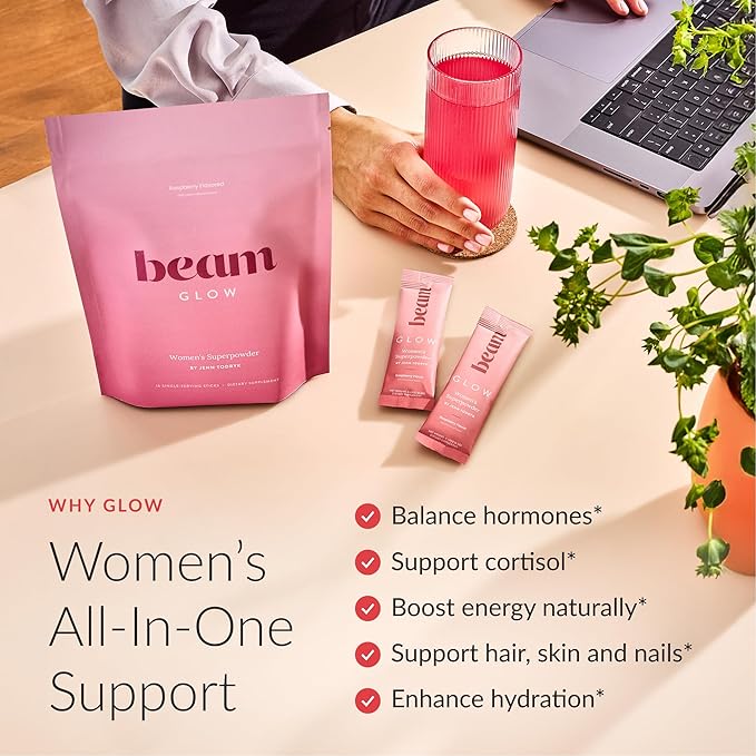 Beam Glow Hormone Balance Supplement for Women – Cortisol Supplement for Women, PMS Relief Supplement, Perimenopause & PCOS Support, Womens Vitamins, Thyroid Support with Ashwagandha & Selenium