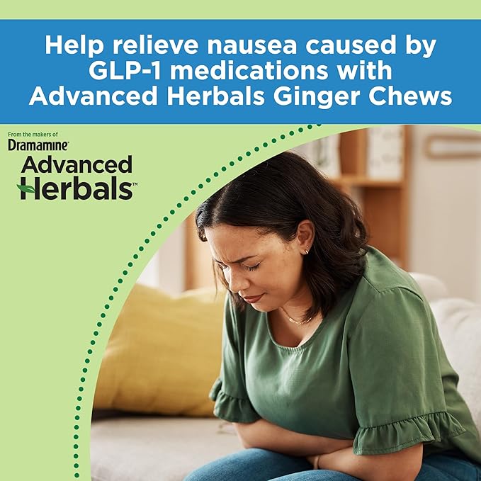 From the Makers of Dramamine, Advanced Herbals Ginger Chews for Nausea Relief, Morning Sickness Relief & Motion Sickness Relief During Travel, Lemon-Honey, 20 Count