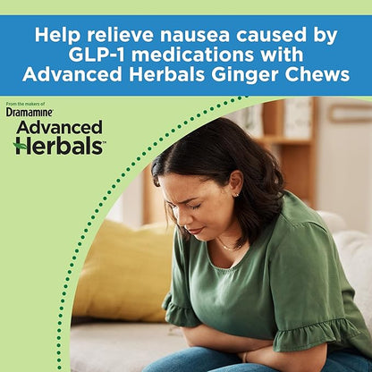 from The Makers of Dramamine, Advanced Herbals Ginger Chews for Nausea Relief, Morning Sickness Relief & Motion Sickness Relief During Travel, Lemon-Honey, 40 Count