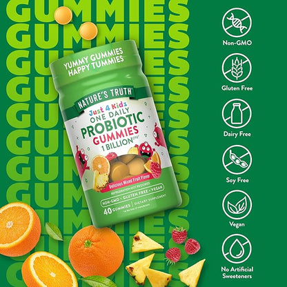 Nature's Truth Kids Probiotic Gummies | 40 Count | Mixed Fruit Flavor | Vegan, Non-GMO & Gluten Free Supplement
