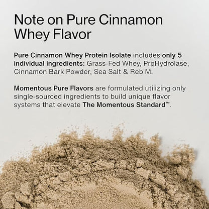 Momentous Essential Grass-Fed Whey Protein Powder - 20 g Whey Isolate Protein - NSF Certified for Sport - Gluten-Free - 12 Servings for Essential Everyday Use - Pure Cinnamon - Package May Vary