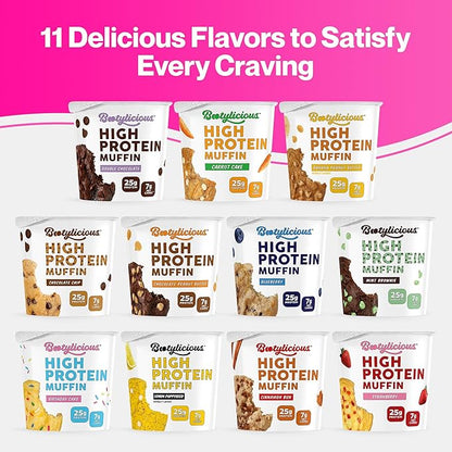 Bootylicious | 25g Protein Muffin | Birthday Cake | Low Carb, 16g Fiber, Low Glycimic Index, Low Sugar, 2.54oz Cup, 12-Pack