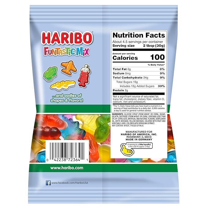 Haribo Gummi Candy | Funtastic Mix in Shareable Size Bags | Many Shapes & Flavors, 5 oz. (Pack of 24)