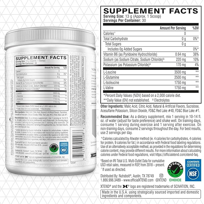 Xtend Original BCAA Powder, 7g BCAAs and 2.5g L-Glutamine for Muscle Recovery Hydration and Lean Muscle, Sugar Free Intra and Post Workout Drink with Electrolytes, Knockout Fruit Punch, 30 Servings