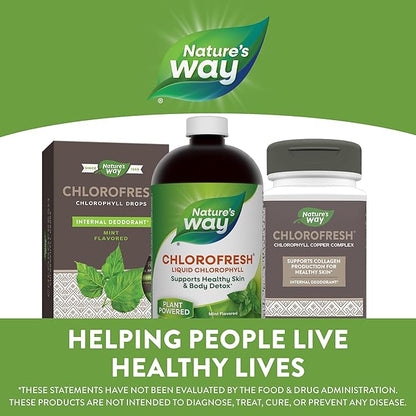 Nature’s Way Chlorofresh Liquid Chlorophyll, Chlorophyllin Copper Complex, Internal Deodorant Supplement, Supports Healthy Skin and Detox Pathways*, Mint Flavored, 16 fl oz