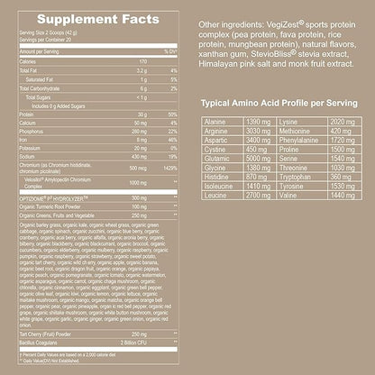 Vegan Sport Protein Powder Vanilla – 30g Plant Based Protein, VELOSITOL, BCAAs, Organic Greens & Fruits, Probiotics, Tart Cherry for Post Workout Recovery, Inform Sports Certified Keto - 20 servings