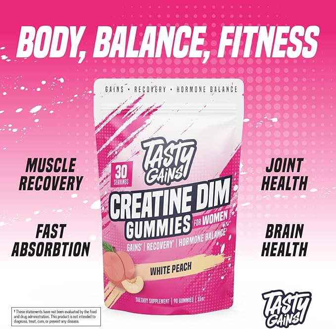 Creatine Gummies for women | 3g Creatine Monohydrate Per Serving | DIM Supplement 100 mg | Estrogen Balance for Women | Hormonal Acne, Hormone Balance, Glute Builder (90 Count, Pineapple Mango)