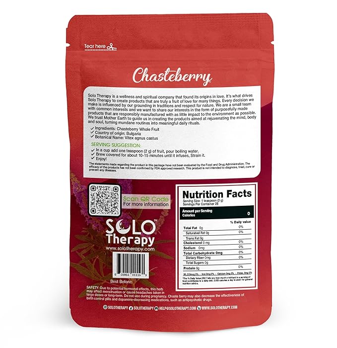 Chasteberry Vitex Herbal Tea 56 grams- Dried Fruit - Resealable Bag - 56 grams - Premium Quality (Chasteberry Vitex)