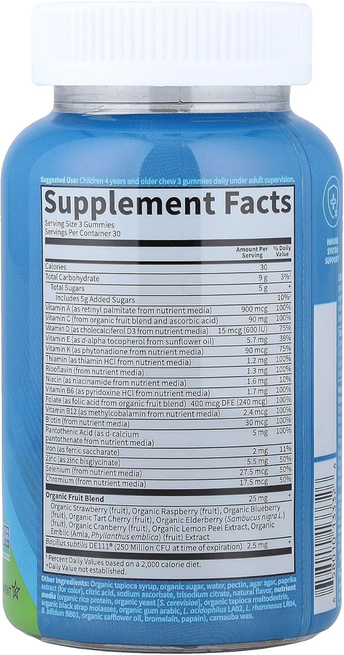Kids Multivitamin Gummy with Iron + Probiotics for Immune Health & Digestion: Vitamins D, C, E, B, Zinc for Energy & Development, Vitamin Code, Non-GMO, Gluten-Free, 90 Orange Gummies, 30 Day Supply