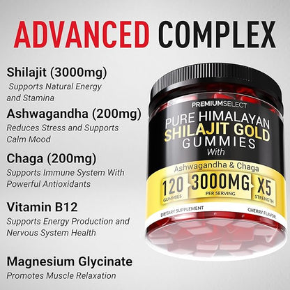Shilajit Gummies for Men 3000mg – 120 Gold Shilajit for Men Gummies Sugar Free with Fulvic Acid – Natural Energy, Vitality & Stamina Support Chewable – Pure Himalayan Shilajit Gummy Chews